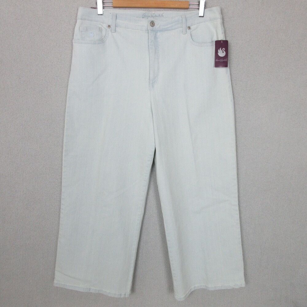 Gloria Vanderbilt Womens Wide Leg Crop Jeans 18 Light Blue 5 Pocket Denim Casual